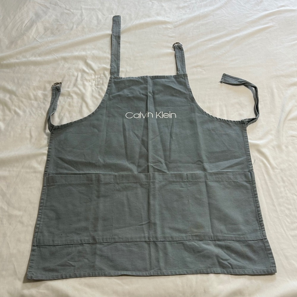 Calvin Klein Gray Cotton Canvas‎ Bib Apron with Pockets and D-Ring Straps